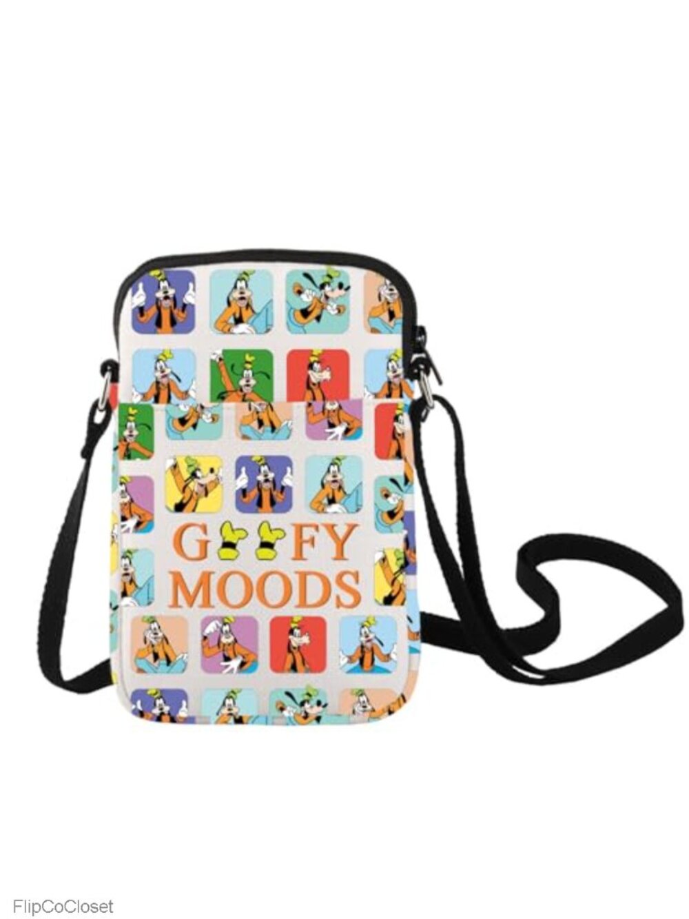 Canvas Crossbody Bag Cartoon Dog Print Adjustable Strap Washable
